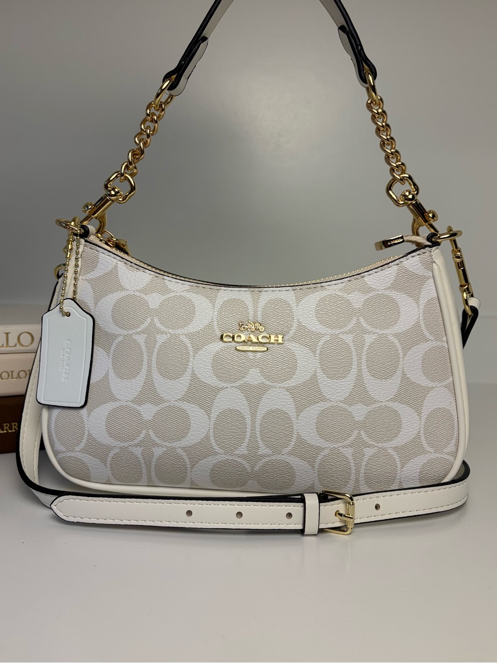 Coach Teri Shoulder Bag White Chalk Signature Canvas